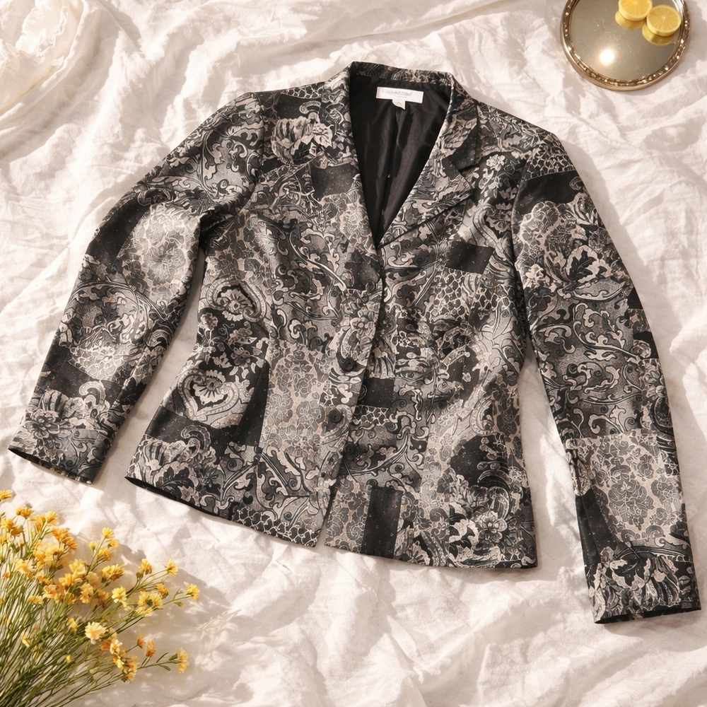 Coldwater Creek Black and Gray Patterned Blazer